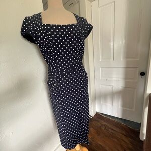 Stop Staring Blue and White Sheath Dress with Flutter Cap Sleeves